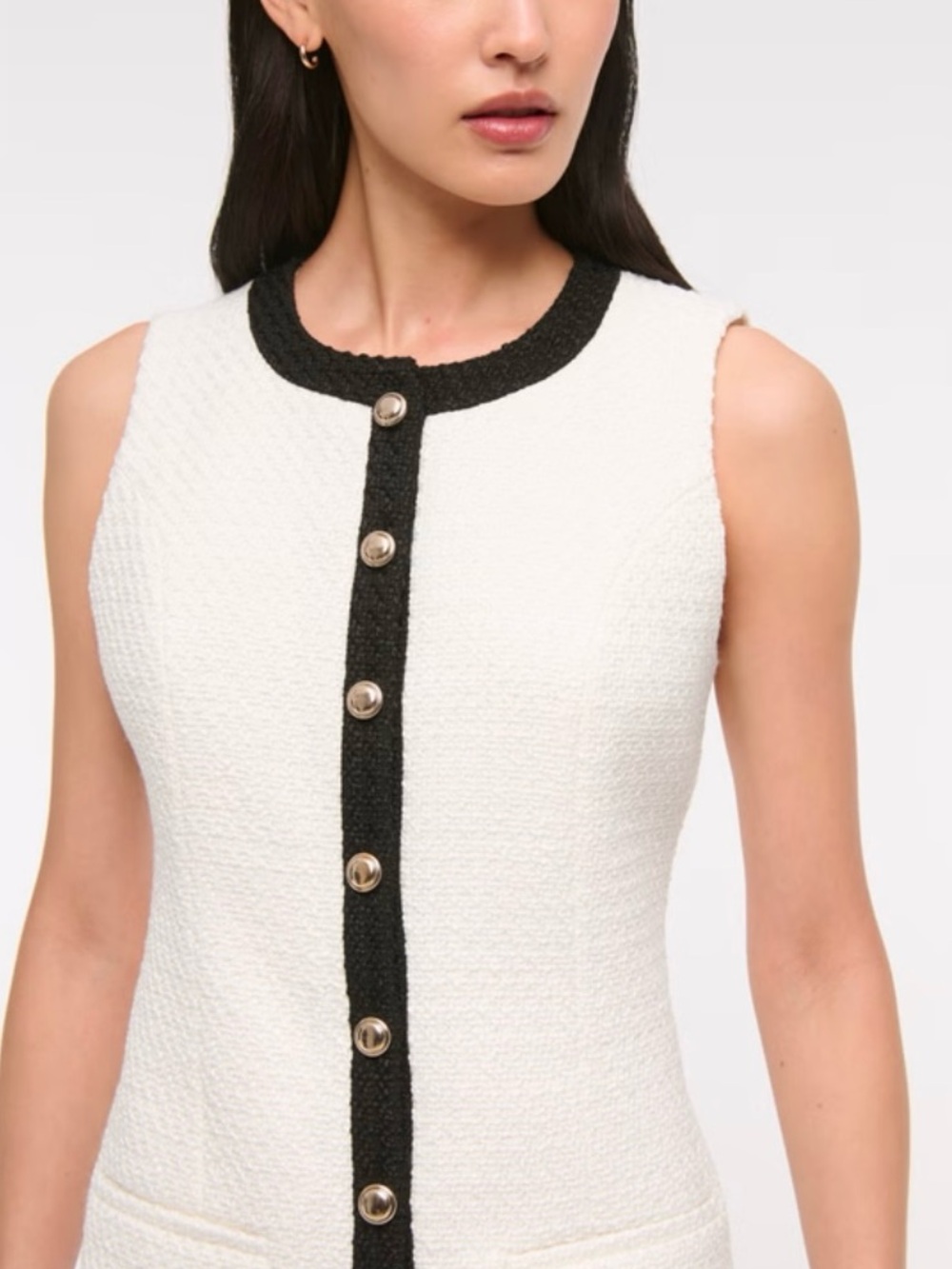 Abercrombie & Fitch Mara Tweed Cream Mini Dress with Black Trim - Picture 7 of 9